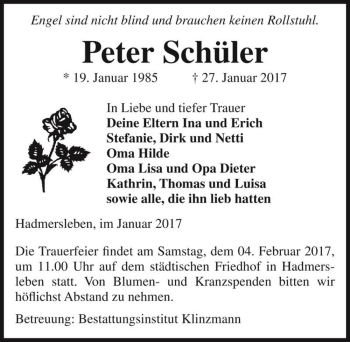 Traueranzeige von Peter Schüler  von Magdeburger Volksstimme