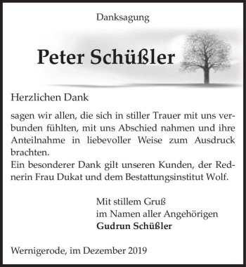 Traueranzeige von Peter Schüßler  von Magdeburger Volksstimme