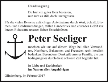 Traueranzeige von Peter Seeliger  von Magdeburger Volksstimme