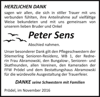 Traueranzeige von Peter Sens  von Magdeburger Volksstimme