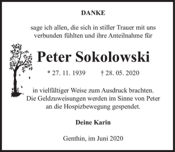 Traueranzeige von Peter Sokolowski  von Magdeburger Volksstimme