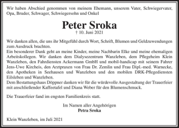 Traueranzeige von Peter Sroka  von Magdeburger Volksstimme