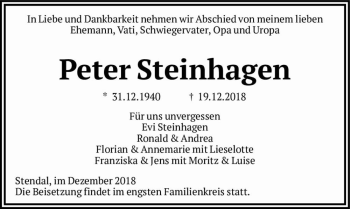 Traueranzeige von Peter Steinhagen  von Magdeburger Volksstimme