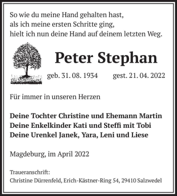Traueranzeige von Peter Stephan  von Magdeburger Volksstimme