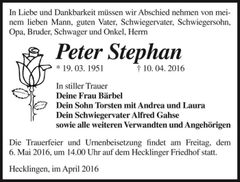 Traueranzeige von Peter Stephan  von Magdeburger Volksstimme