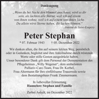 Traueranzeige von Peter Stephan  von Magdeburger Volksstimme