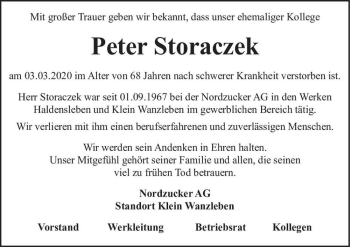 Traueranzeige von Peter Storaczek  von Magdeburger Volksstimme