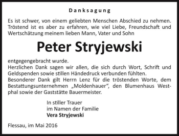 Traueranzeige von Peter Stryjewski  von Magdeburger Volksstimme