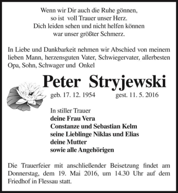 Traueranzeige von Peter Stryjewski  von Magdeburger Volksstimme
