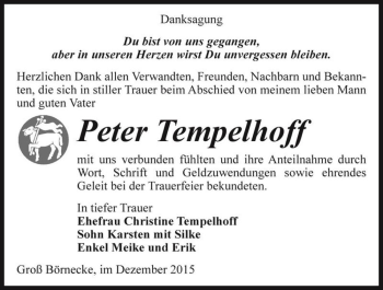 Traueranzeige von Peter Tempelhoff  von Magdeburger Volksstimme