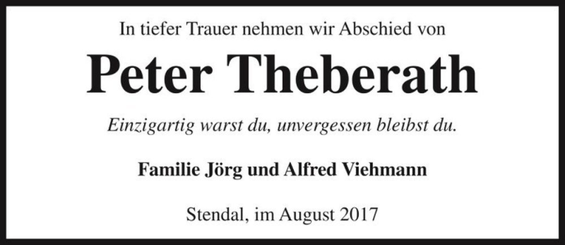  Traueranzeige für Peter Theberath  vom 26.08.2017 aus Magdeburger Volksstimme