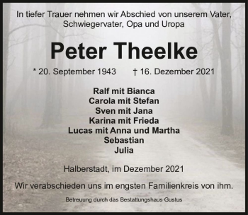 Traueranzeige von Peter Theelke  von Magdeburger Volksstimme