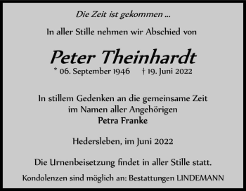 Traueranzeige von Peter Theinhardt  von Magdeburger Volksstimme