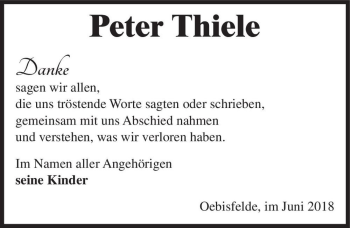 Traueranzeige von Peter Thiele  von Magdeburger Volksstimme