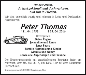 Traueranzeige von Peter Thomas  von Magdeburger Volksstimme