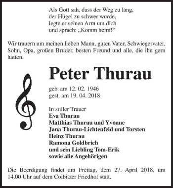 Traueranzeige von Peter Thurau  von Magdeburger Volksstimme