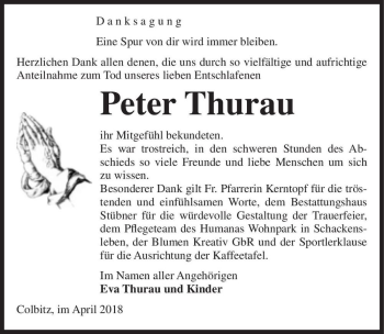 Traueranzeige von Peter Thurau  von Magdeburger Volksstimme