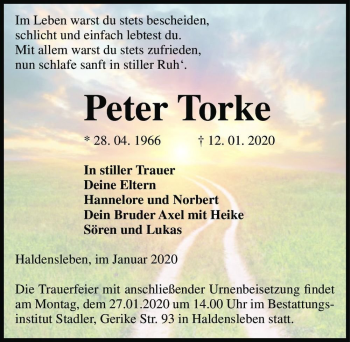 Traueranzeige von Peter Torke  von Magdeburger Volksstimme