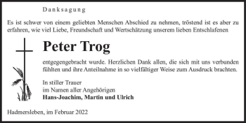 Traueranzeige von Peter Trog  von Magdeburger Volksstimme