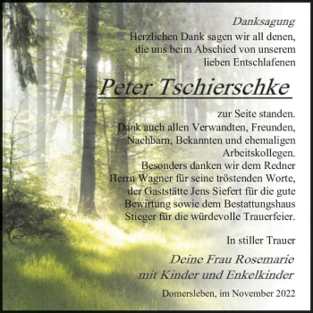 Traueranzeige von Peter Tschierschke  von Magdeburger Volksstimme