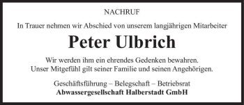 Traueranzeige von Peter Ulbrich  von Magdeburger Volksstimme