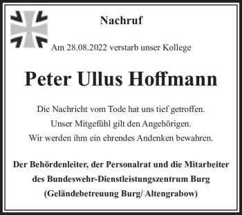 Traueranzeige von Peter Ullus Hoffmann  von Magdeburger Volksstimme