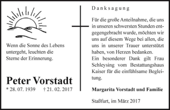 Traueranzeige von Peter Vorstadt  von Magdeburger Volksstimme