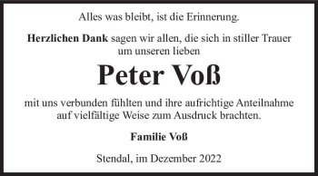 Traueranzeige von Peter Voß  von Magdeburger Volksstimme