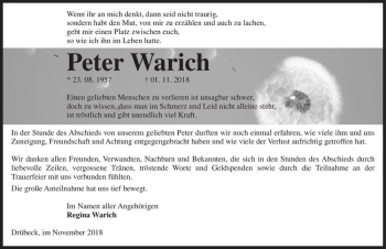 Traueranzeige von Peter Warich  von Magdeburger Volksstimme
