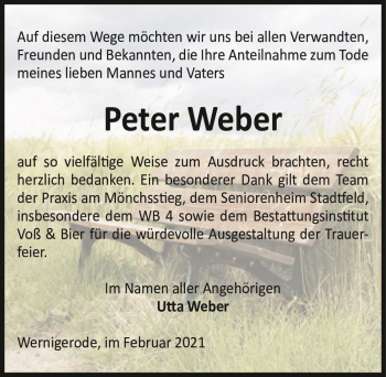 Traueranzeige von Peter Weber  von Magdeburger Volksstimme