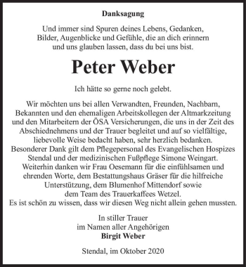 Traueranzeige von Peter Weber  von Magdeburger Volksstimme