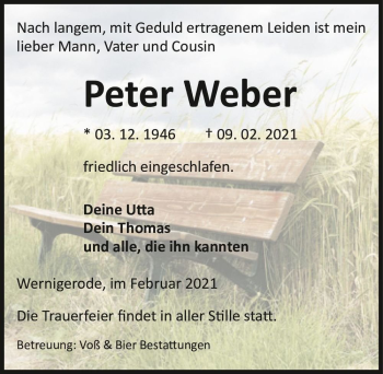 Traueranzeige von Peter Weber  von Magdeburger Volksstimme