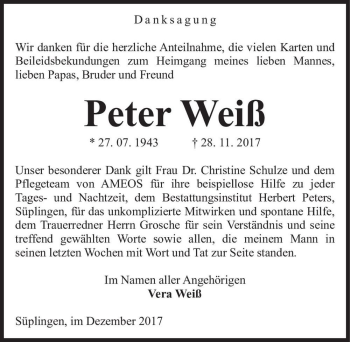 Traueranzeige von Peter Weiß  von Magdeburger Volksstimme