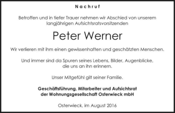 Traueranzeige von Peter Werner  von Magdeburger Volksstimme