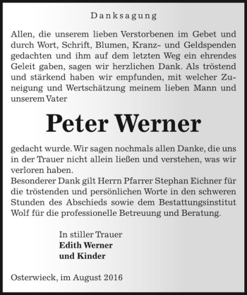 Traueranzeige von Peter Werner  von Magdeburger Volksstimme
