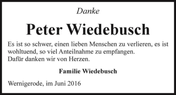 Traueranzeige von Peter Wiedebusch  von Magdeburger Volksstimme