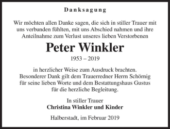 Traueranzeige von Peter Winkler  von Magdeburger Volksstimme