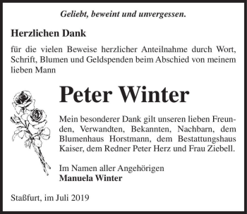 Traueranzeige von Peter Winter  von Magdeburger Volksstimme