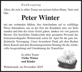 Traueranzeige von Peter Winter  von Magdeburger Volksstimme