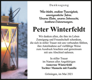 Traueranzeige von Peter Winterfeldt  von Magdeburger Volksstimme