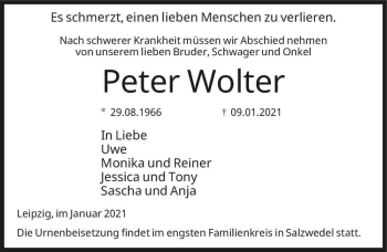 Traueranzeige von Peter Wolter  von Magdeburger Volksstimme