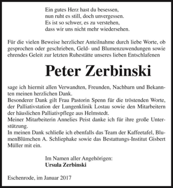Traueranzeige von Peter Zerbinski  von Magdeburger Volksstimme