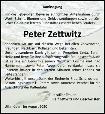 Traueranzeige von Peter Zettwitz  von Magdeburger Volksstimme