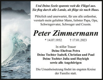 Traueranzeige von Peter Zimmermann  von Magdeburger Volksstimme