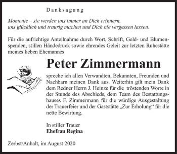 Traueranzeige von Peter Zimmermann  von Magdeburger Volksstimme