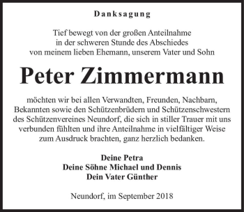 Traueranzeige von Peter Zimmermann  von Magdeburger Volksstimme
