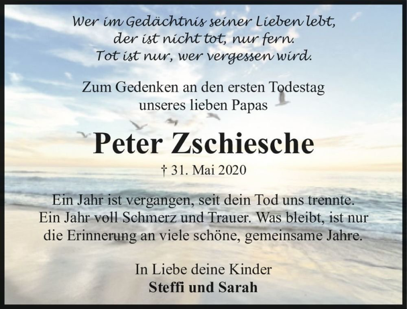  Traueranzeige für Peter Zschiesche  vom 29.05.2021 aus Magdeburger Volksstimme