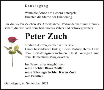 Traueranzeige von Peter Zuch  von Magdeburger Volksstimme