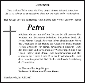 Traueranzeige von Petra  von Magdeburger Volksstimme