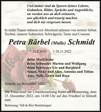 Traueranzeige von Petra Bärbel 